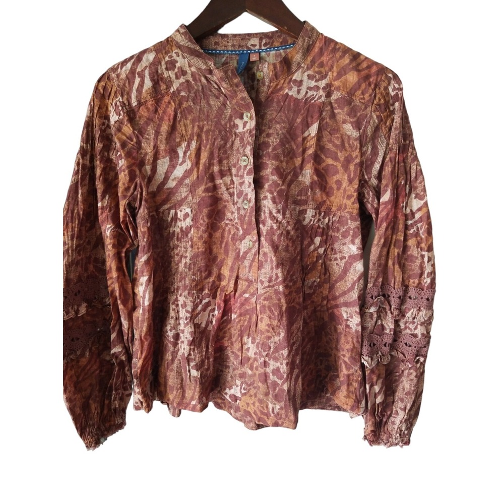 PILCRO Women's 1/2 Button‎ Long Sleeve Multicolor Animal Print Popover Tunic S